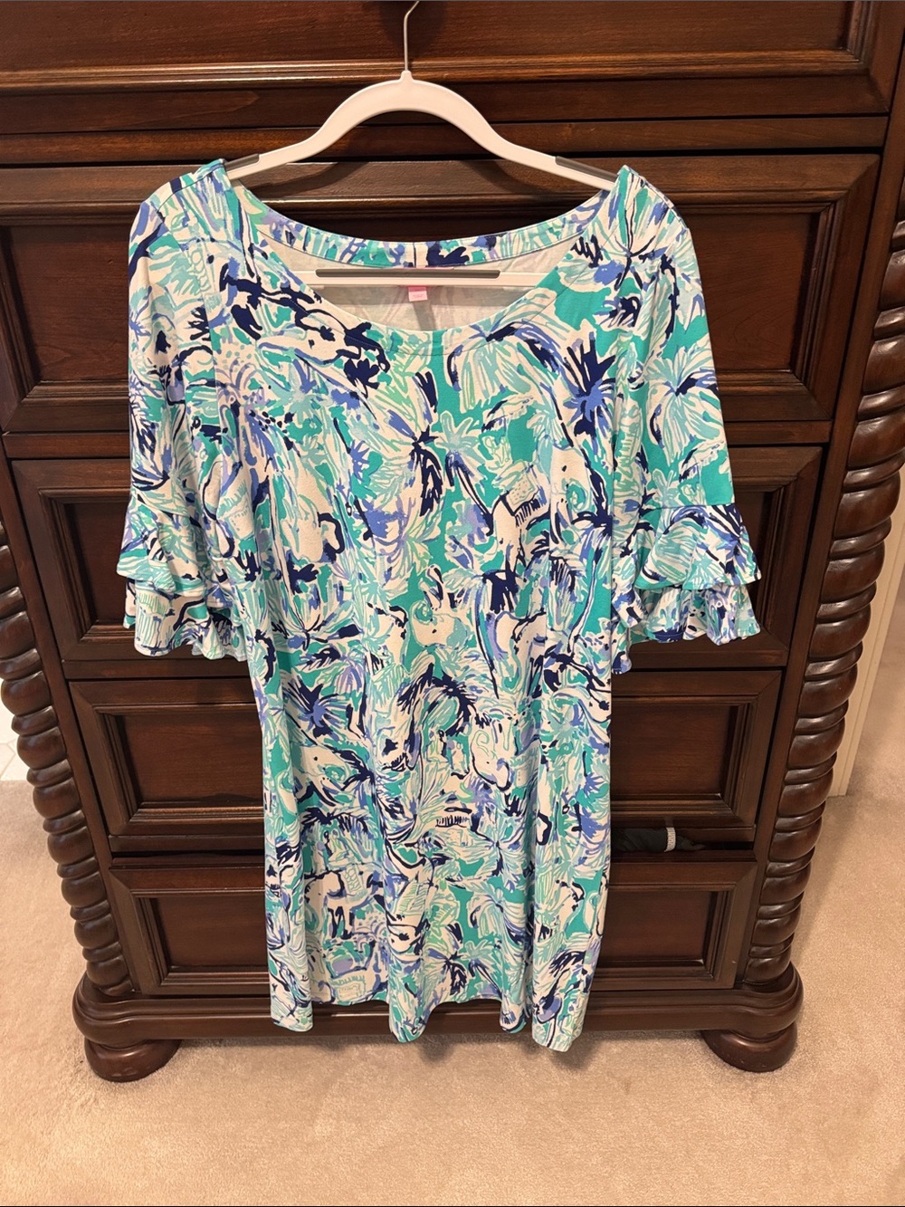 Lilly Pulitzer Aqua and Navy Swirl Floral dress